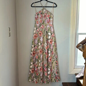 My Michelle Floral Embroidered Maxi Halter Dress Size 1
